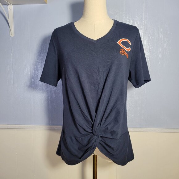 NFL Team Apparel Woman's Medium Navy Blue Chicago Front Knot Shortsleeve T-Shirt - Picture 1 of 10